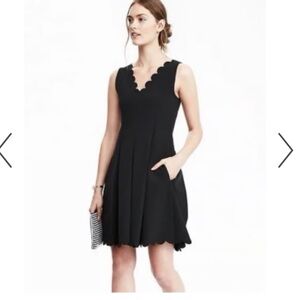 Banana Republic Scuba Scalloped Dress Fit & Flare Pockets Tall Black Sz 16T